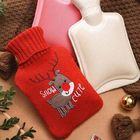 o cachorrinho vermelho Papai Noel fez malha garrafas de água quentes das tampas para a promoção morna do inverno